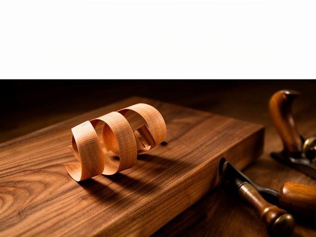 Hand plane and walnut shavings on a workshop bench