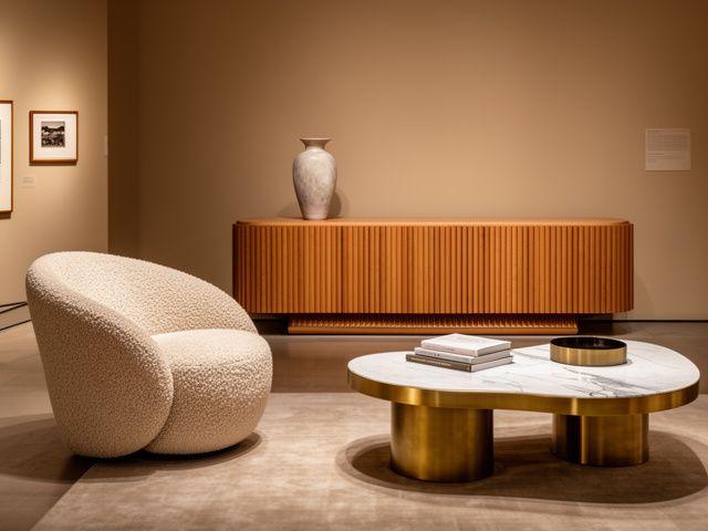 Contemporary furniture pieces in a gallery setting