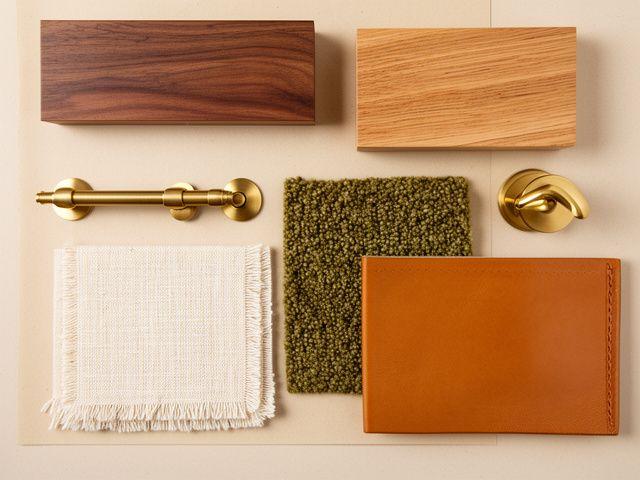 Flat lay of timber and fabric samples