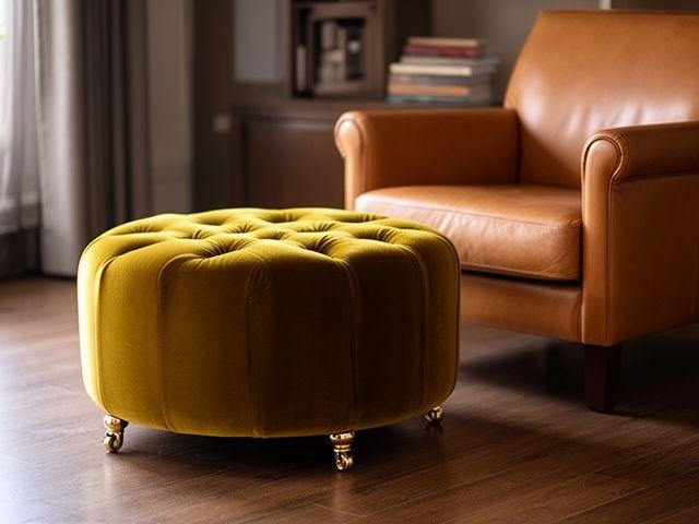 Tufted mustard velvet ottoman
