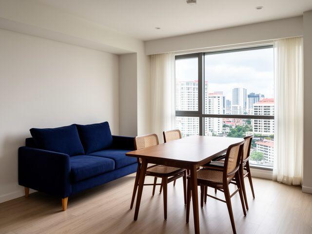 Compact condominium living-dining room with custom furniture
