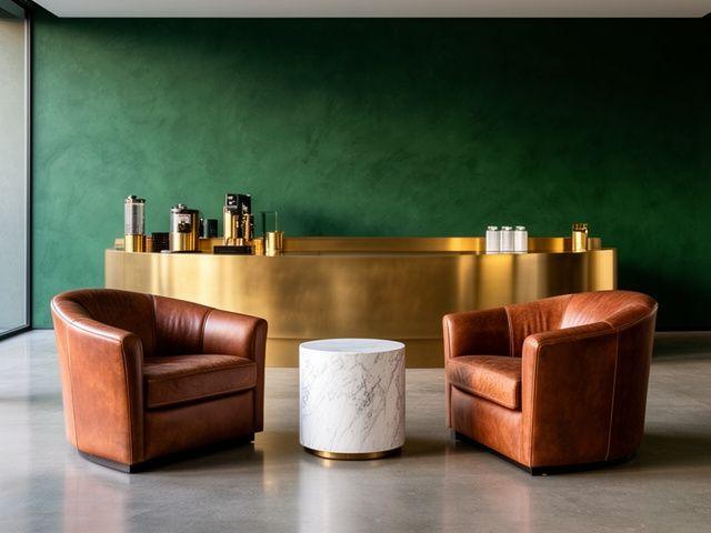 Corporate reception with leather barrel armchairs
